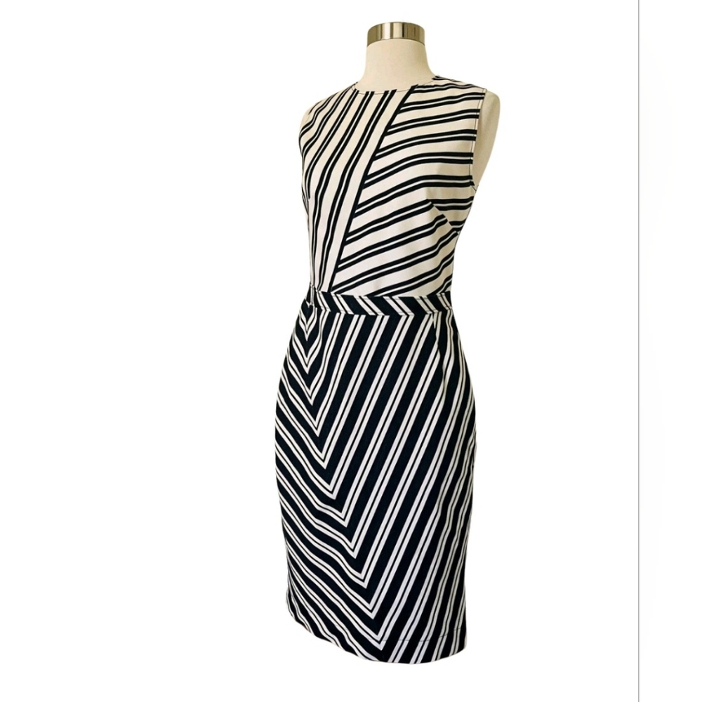 Altuzarra Vintage Wool Blend Sheath Dress Assymetric Black/White Stripe 36/4/XS